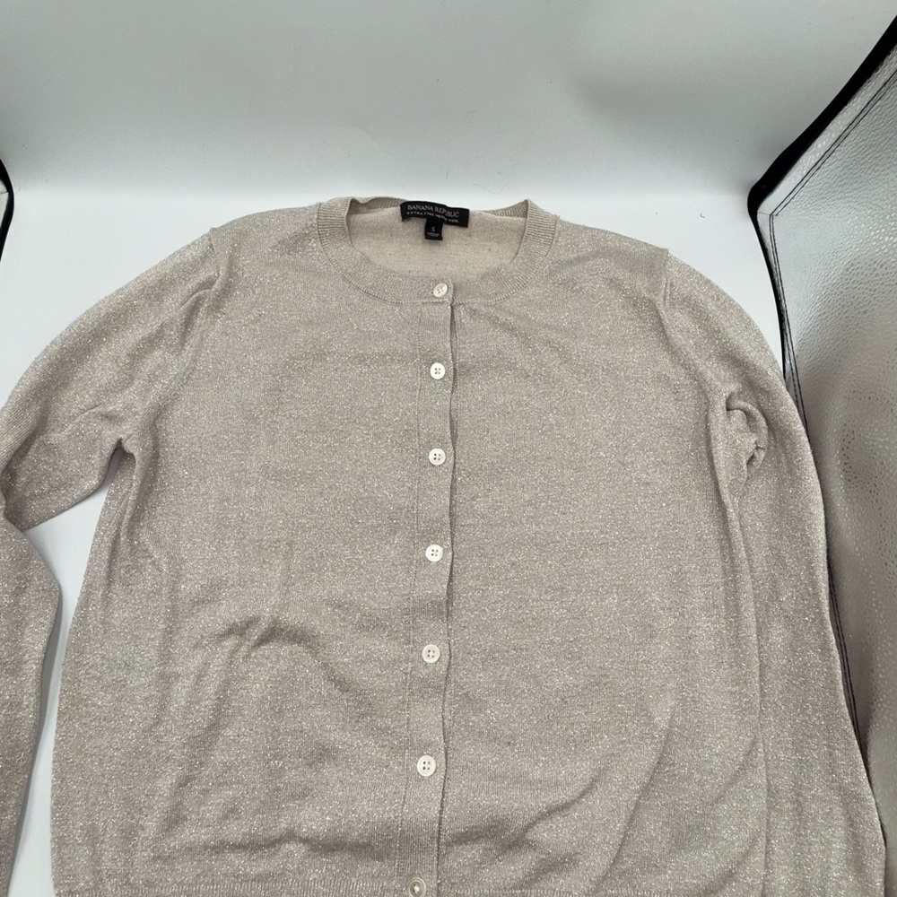 Banana Republic Extra-Fine Merino Wool Cardigan Small – Silver Metallic Sparkle
